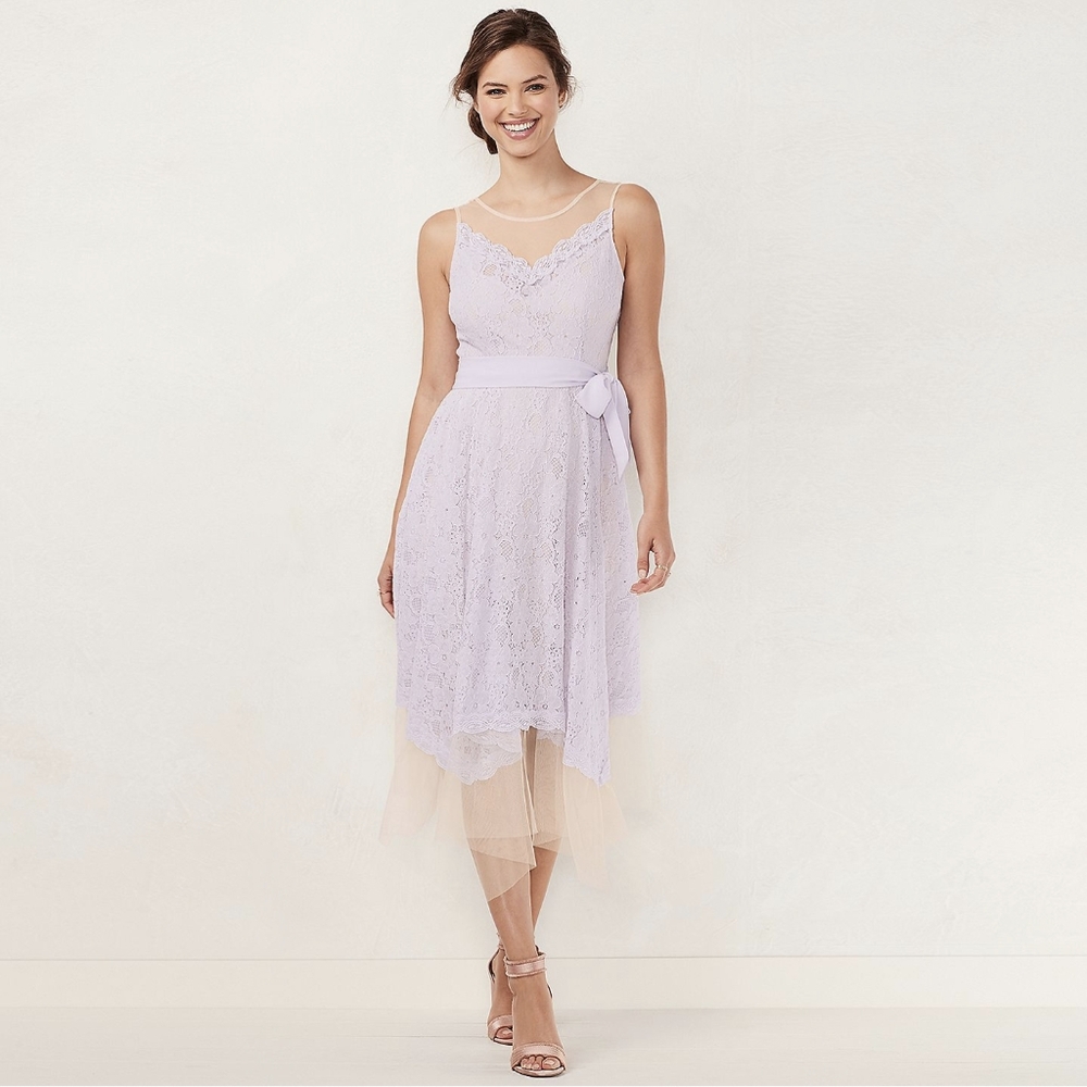LC Lauren Conrad Lace Handkerchief Hem Midi Dress